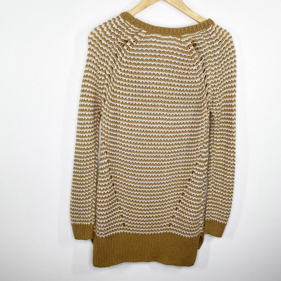 Caslon Tan White Striped Long Sleeve Knit Tunic Sweater Women's Size Medium M - Picture 2 of 8